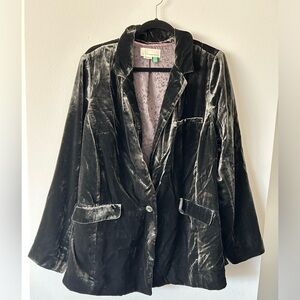 Gray Anthropolgie Velvet Women’s Jacket Blazer Single Button